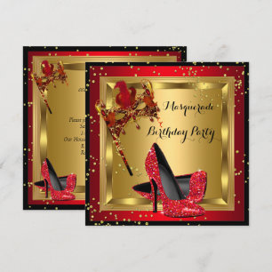Invitation Mascarade Masque Talon Haut Chaussure Rouge Annive