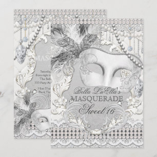 Invitation Mascarade Perle blanche Diamant