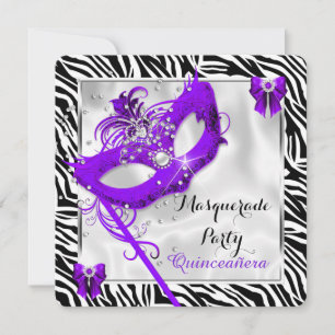 Invitation Mascarade Purple Zebra Quinceanera 15e Fête