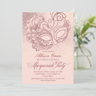 Invitation Mascarade Quinceanera Rose Gold Rose