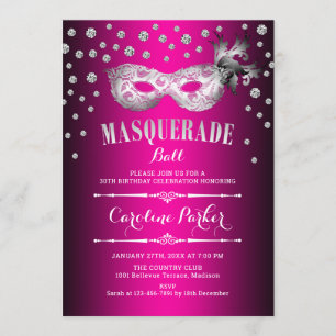 Invitation Mascarade rose argent Ball fête d'anniversaire