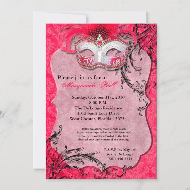 Invitation Mascarade rose Mascarade Masque costume Halloween  (Devant)