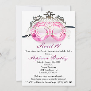 Invitation Mascarade rose Zebra Sweet 16 Anniversaire Invitat