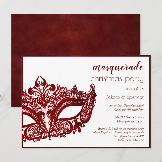 Invitation Mascarade rouge | Mardi Gras Noël (Devant / Derrière)