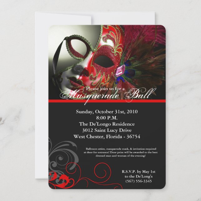 Invitation Mascarade rouge Mascarade Masque costume Halloween (Devant)