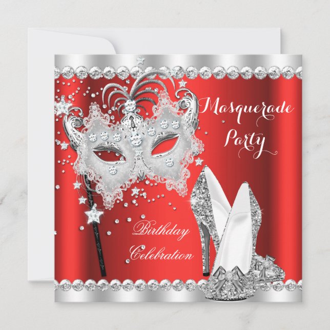 Invitation Mascarade rouge Masque Hi Heures Anniversaire (Devant)