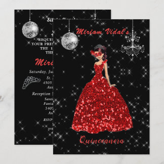 Invitation Mascarade rouge Quinceanera et argent