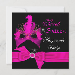 Invitation Mascarade Sweet 16 Seize Masque Rose Chaud Fête