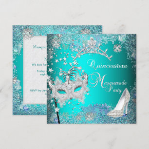 Invitation Mascarade turquoise Quinceanera 15ème partie Tiara