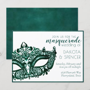 Invitation Mascarade Vert   Mariage Mardi Gras Émeraude Foncé