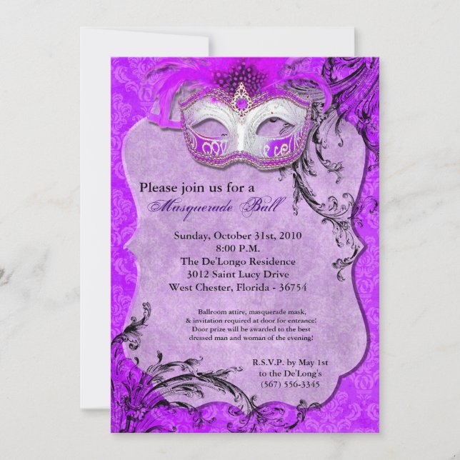Invitation Mascarade violette Mascarade Masque Masque Costume (Devant)