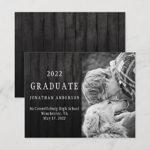 Invitation Masculine Black Grange Bois Photo Graduation
