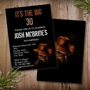 Invitation Masculine Casquette Cowboy et Bottes en Cuir Perso