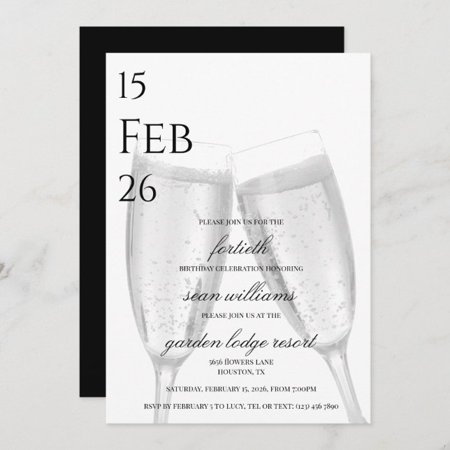 Invitation Masculine Champagne 40e fête d'anniversaire (Devant / Derrière)