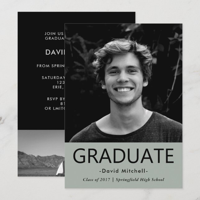 Invitation Masculine Classic Grey Graduation Party | Photo (Devant / Derrière)