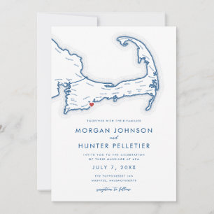 Invitation Mashpee Cape Cod Navy Blue Minimaliste Mariage