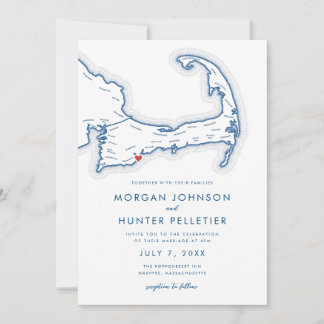 Invitation Mashpee Cape Cod Navy Blue Minimaliste Mariage