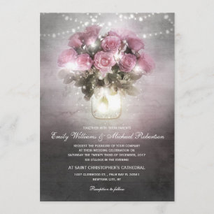 Invitation Mason bocal avec mariage à cordes roses