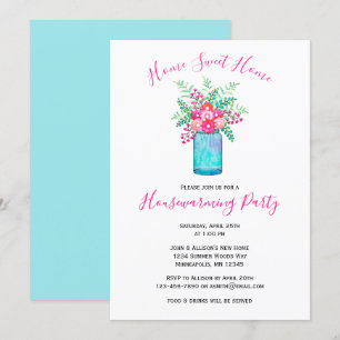 Invitation Mason d'aquarelle Jar Bouquet   Chauffage des mais