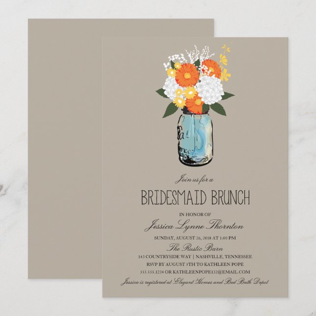 Invitation Mason de fleurs d'agrumes | Bridesmaid Brunch (Devant / Derrière)