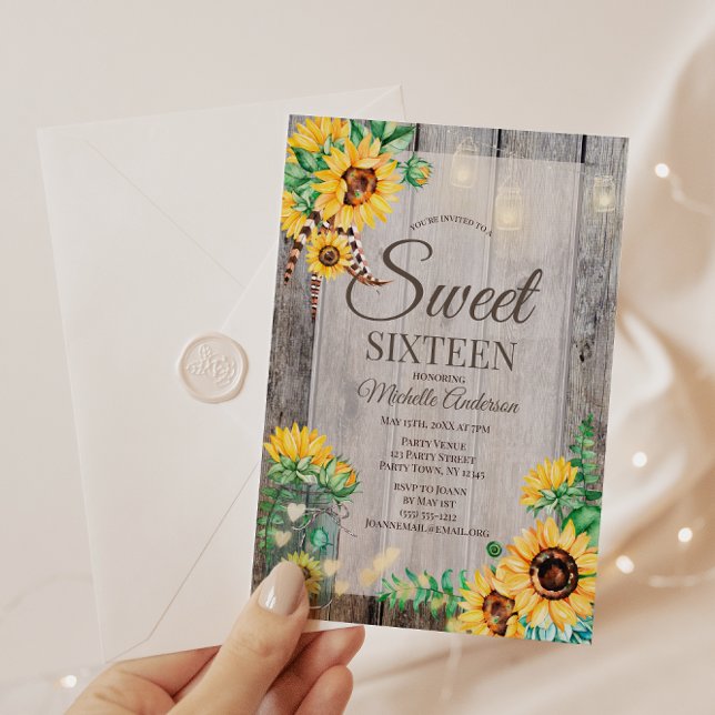 Invitation Mason de tournesol rustique Sweet sixteen Jar (Créateur téléchargé)