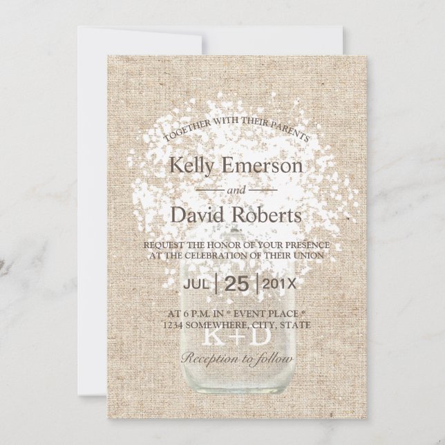 Invitation Mason du souffle du bébé du Mariage rustique Jar (Devant)
