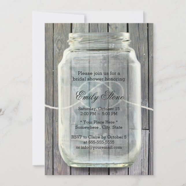 Invitation Mason Jar Attache la Fête des mariées en bois de l (Devant)