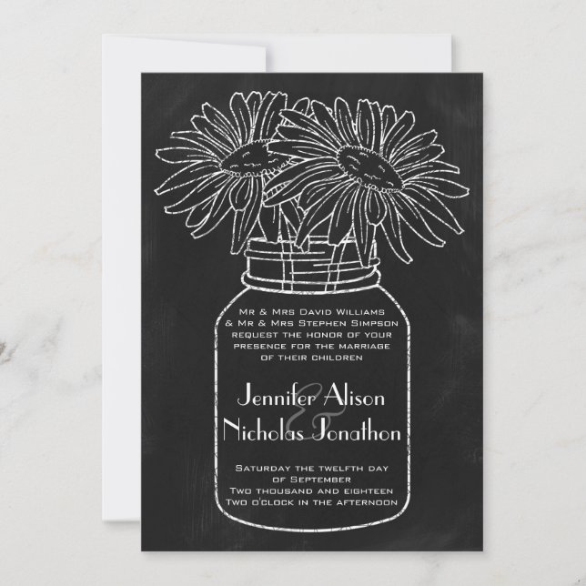 Invitation Mason Jar avec marguerites sur le Mariage de table (Devant)