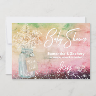 Invitation *~* Mason Jar Baby shower Rustic Baby Breath