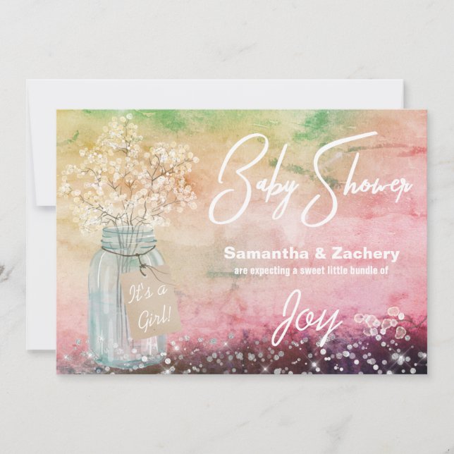 Invitation *~* Mason Jar Baby shower Rustic Baby Respiration (Devant)
