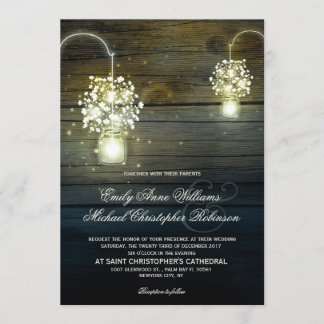 Invitation Mason Jar brillant Lumières fleuris rustique maria