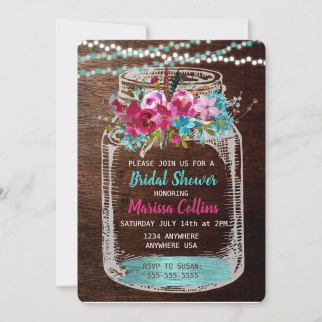 Invitation Mason Jar chaîne de douche nuptiale Lights Boho Fl (Devant)