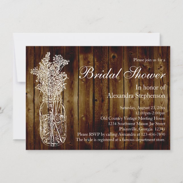 Invitation Mason Jar Dark Wood Look nuptiale douch (Devant)
