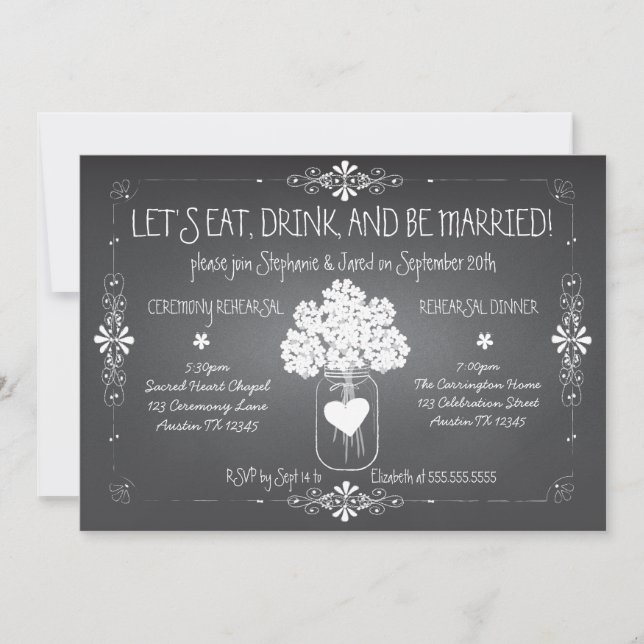 Invitation Mason Jar de la répétition Mariage du t (Devant)