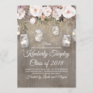 Invitation Mason Jar éclaire Floral Rustic Graduation Party