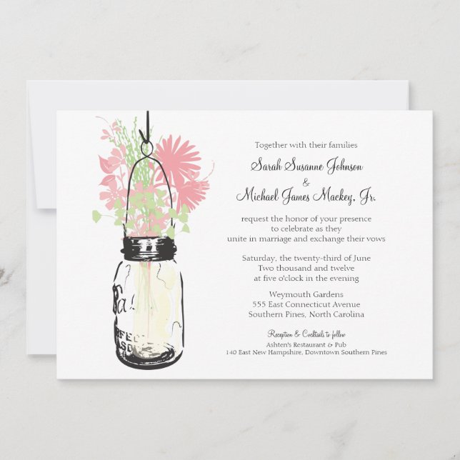 Invitation Mason Jar et Mariage Fleur sauvage (Devant)