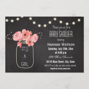 Invitation Mason Jar Fleurs Lumières Baby shower de tableau d