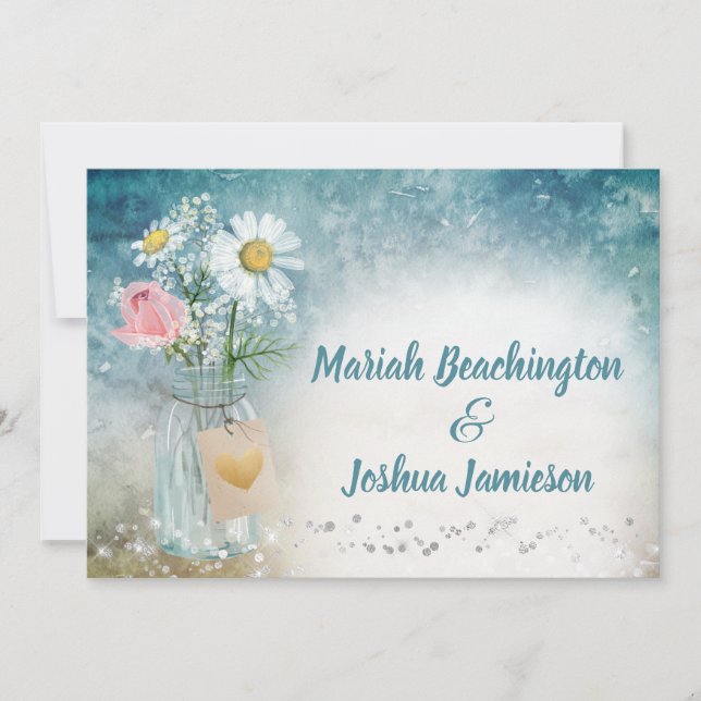 Invitation *~* Mason Jar Floral Rustique Mariage d'aquarelle (Devant)