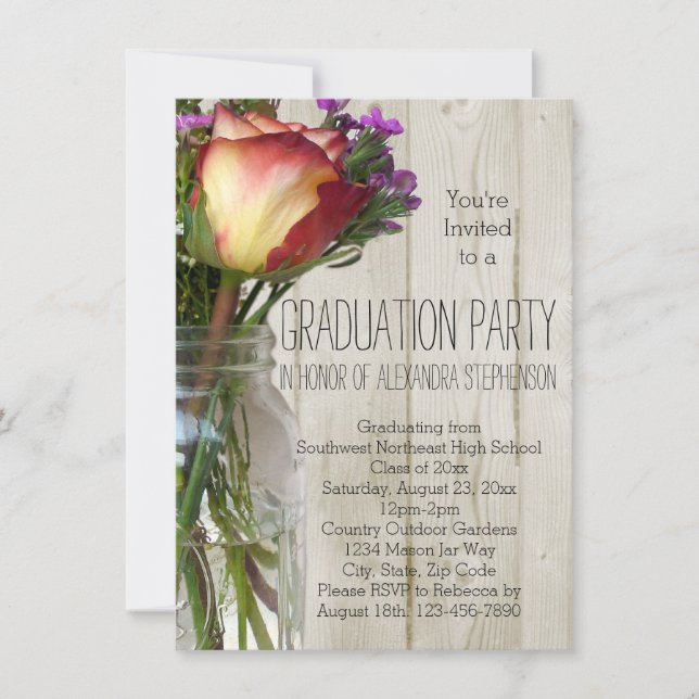 Invitation Mason Jar Flowers Graduation Party (Devant)