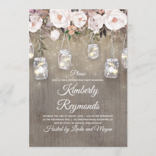 Invitation Mason Jar illumine Floral Rustique Anniversaire