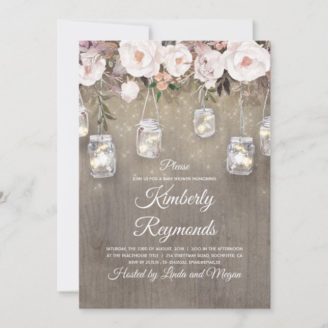 Invitation Mason Jar illumine le Baby shower Floral Rustique (Devant)