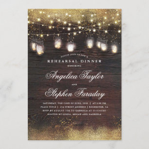 Invitation Mason Jar illumine le dîner de répétition en bois 