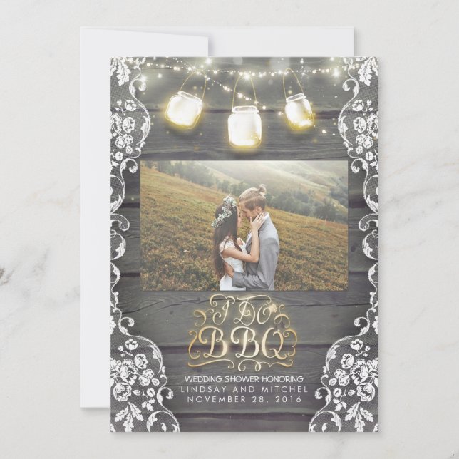 Invitation Mason Jar Lights Russe Photo I DO BBQ Photo (Devant)