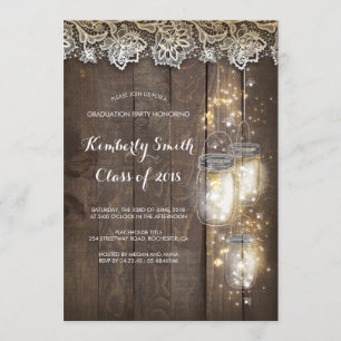 Invitation Mason Jar Lumières et dentelle Rustic Graduation P