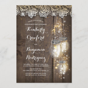 Invitation Mason Jar Lumières et dentelle Rustique Engagement