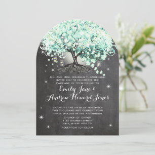 Invitation Mason Jar Mint Chalkboard Coeur Leaf Arbre