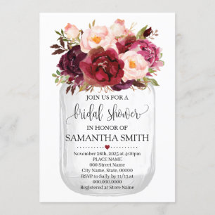 Invitation Mason jar nuptiale douche marsala pays chic