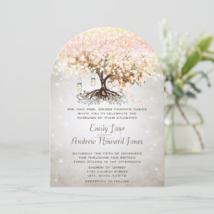 Invitation Mason Jar Peachy Pink Heart Leaf Tree Mariage