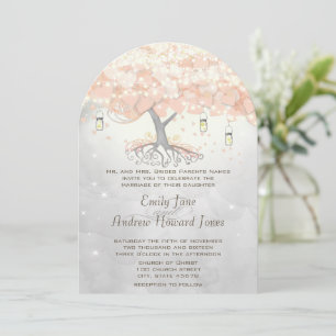 Invitation Mason Jar Peachy Pink Heart Leaf Tree Mariage Invi