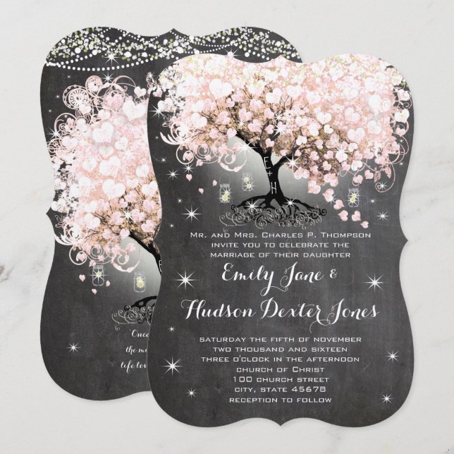 Invitation Mason Jar Pink Chalkboard Arbre de la feuille de c (Devant / Derrière)